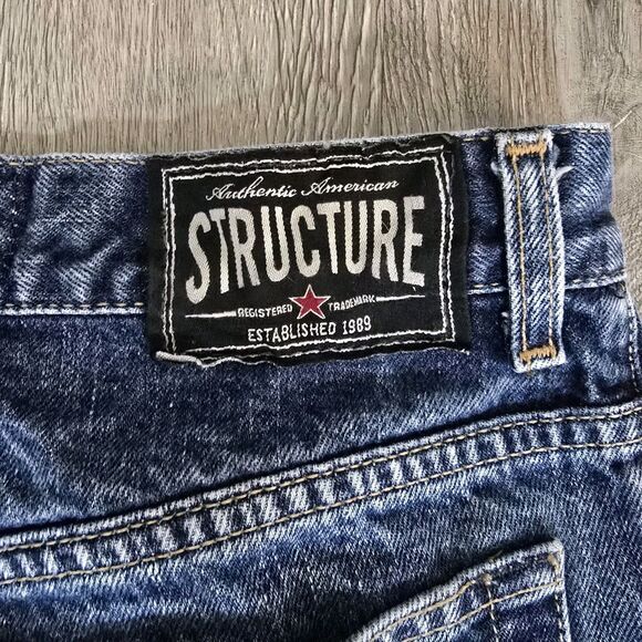 VTG Y2K Structure Relaxed Fit Jeans Men 31x32* Straight Leg Dark Rinse Baggy - Picture 12 of 14